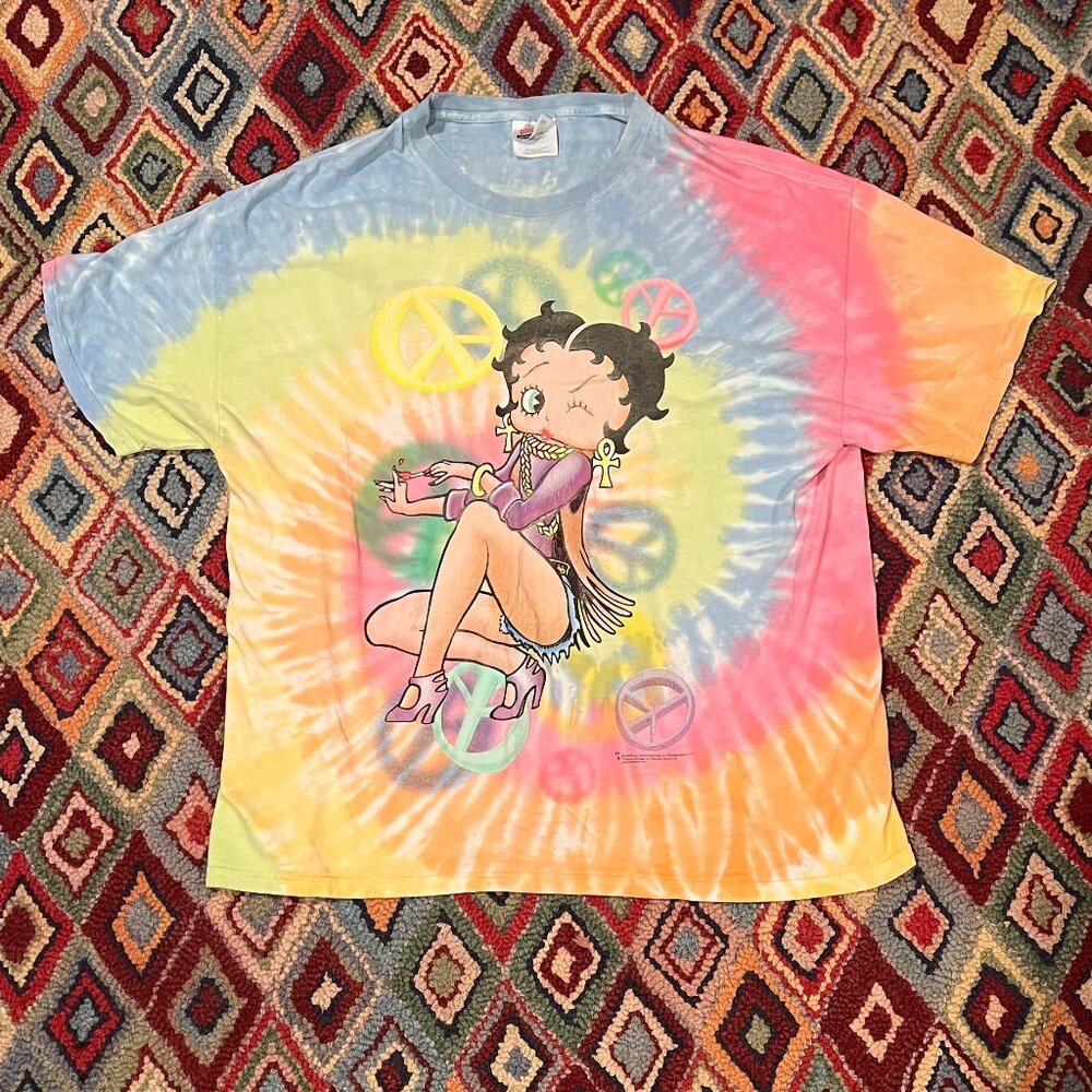 Y2K Betty Boop Tie-Dye Hippie Tee - Hanes Heavyweight, Size XL